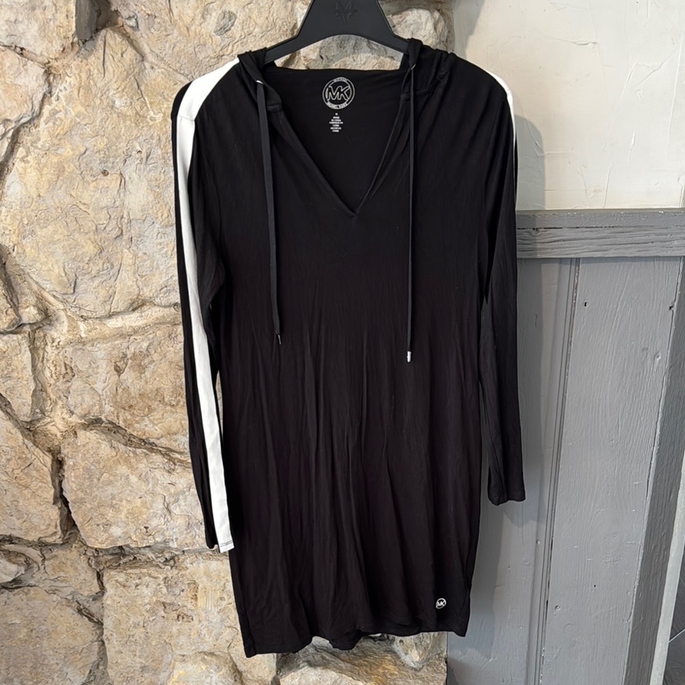 Michael Kors Black and White Hooded Dress